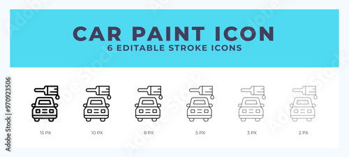 Car painting line icon illustrations with editable strokes.