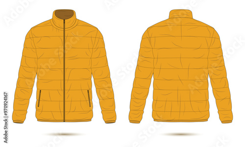 Yellow puffer jacket mockup front and back view