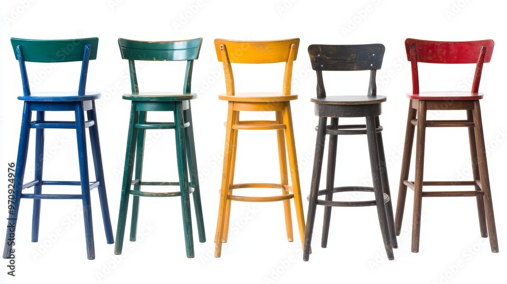Set different color chair bar stools are isolated on a white background. Set different color chair bar stools are isolated on a white background.