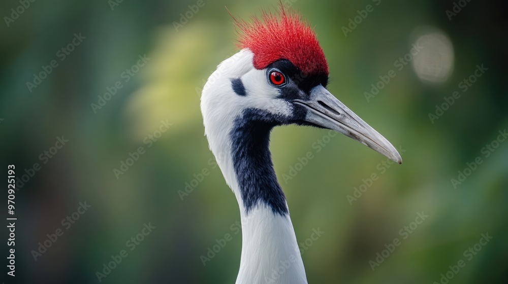 Fototapeta premium Red-Crowned Crane Portrait with Sharp Gaze