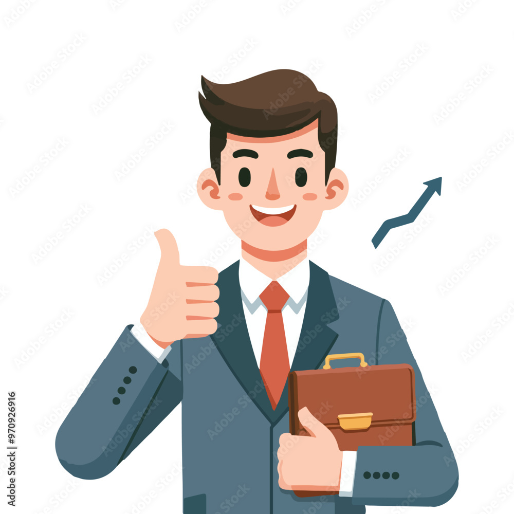 Happy businessman showing thumb up in flat vector illustration Happy businessman showing thumb up in flat vector illustration
