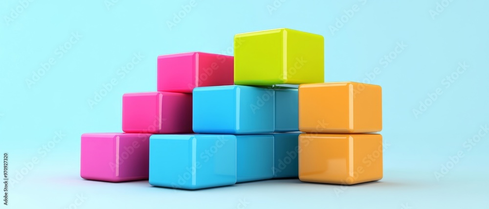 Colorful 3D blocks showcasing strengths and weaknesses in a structured SWOT analysis diagram, highlighting key business factors with bright, contrasting colors Colorful 3D blocks showcasing strengths and weaknesses in a structured SWOT analysis diagram, highlighting key business factors with bright, contrasting colors