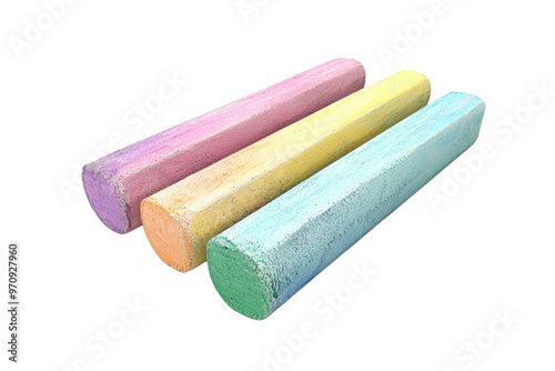 Colorful sticks of sidewalk chalk in various shades, perfect for children's play and creative outdoor activities, isolated on transparent background.