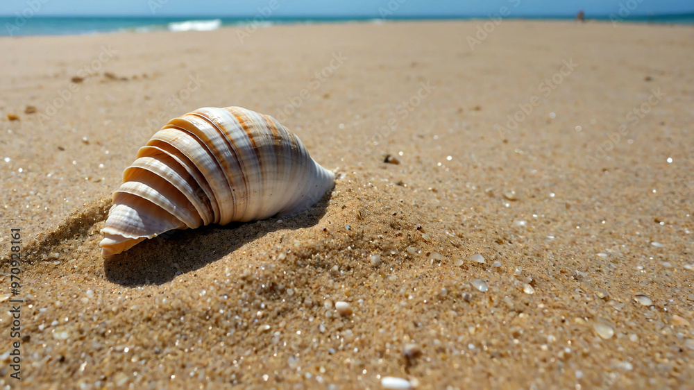 Seashell half buried in the sand on a quiet beach Seashell half buried in the sand on a quiet beach