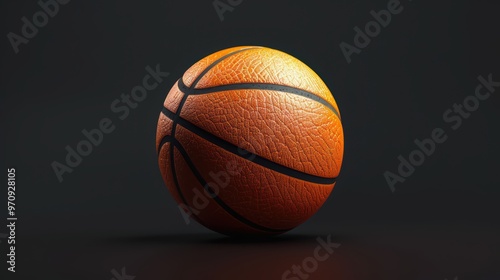 A vibrant, detailed basketball on a dark background, showcasing its textured surface and classic design.