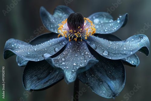 Explore the mysterious charm of the Black Bat Flower, Tacca Chantrieri. This rare and endangered plant, with its velvety black petals and unique bat-like shape, captivates with its otherworldly beauty photo