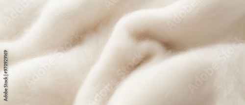 A close-up of soft, creamy white felted wool fabric with gentle folds and curves. The texture reveals the unique characteristics of wool felting. Generative AI 