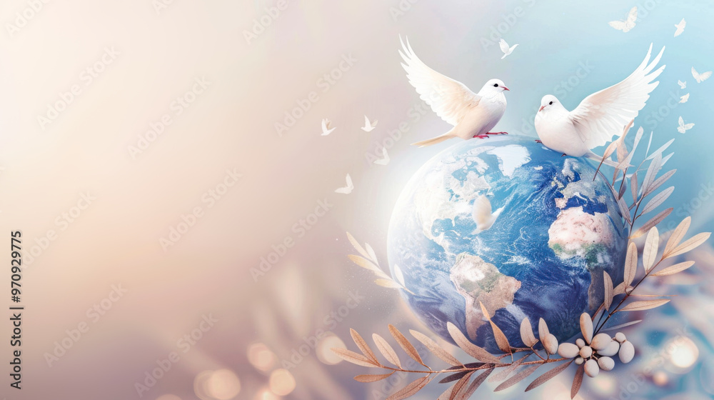 Doves on globe with olive branches Doves on globe with olive branches