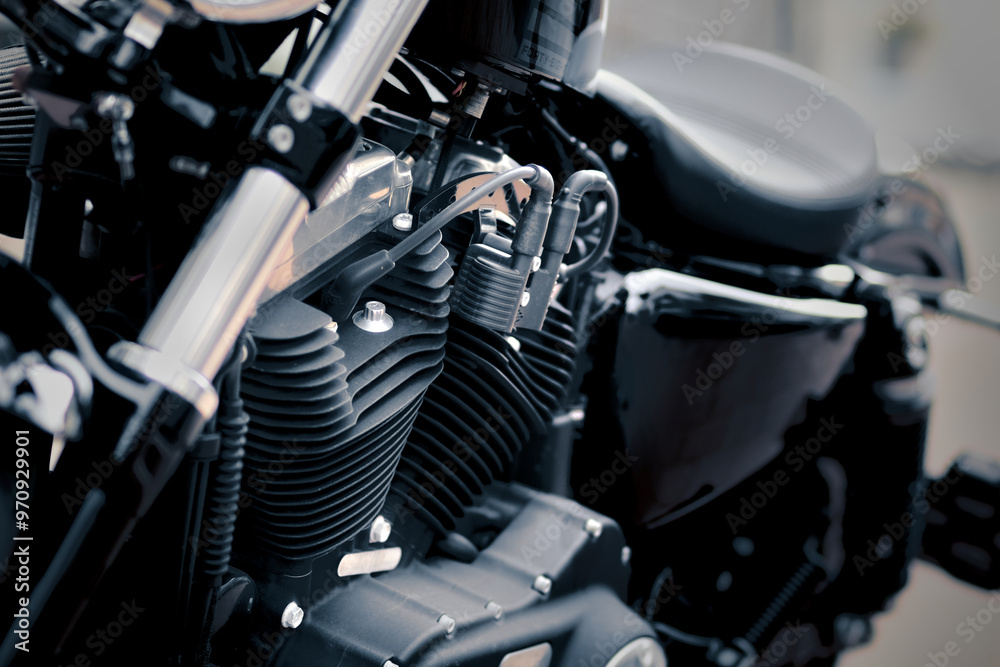 Black motorcycle engine with two V-cylinders Black motorcycle engine with two V-cylinders