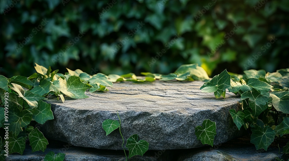 Stone Platform Framed by Lush Green Ivy Stone Platform Framed by Lush Green Ivy
