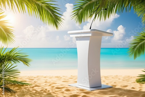 A sleek snow-white podium with clean lines