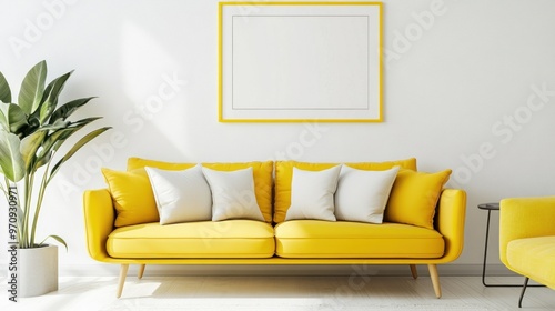 Modern Living Room with Yellow Sofa and White Walls