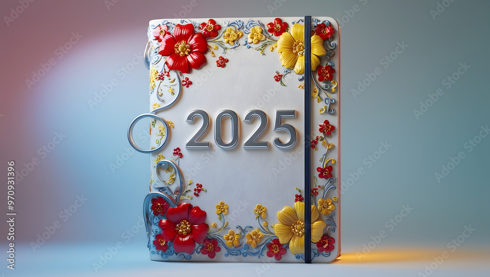 Obraz premium 2025 planner with colorful floral embossed cover design