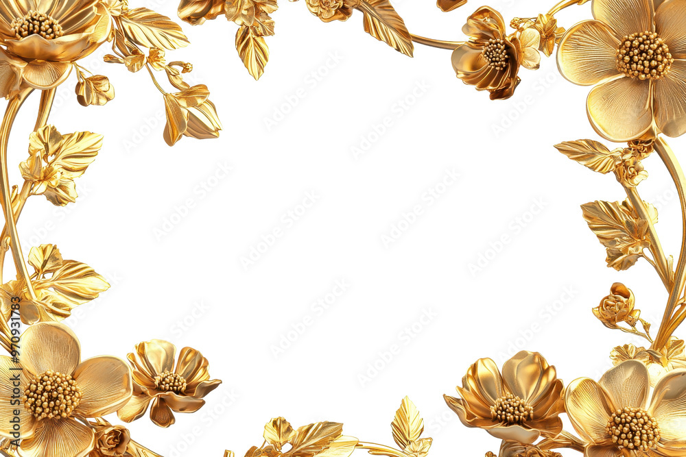 Elegant golden floral frame with intricate flower and leaf details on a transparent background. perfect for invitations or decorative purposes. Elegant golden floral frame with intricate flower and leaf details on a transparent background. perfect for invitations or decorative purposes.