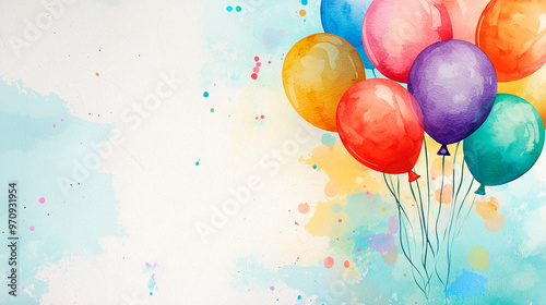 Farbenfrohe Aquarell-Ballons mit verspielten Farbspritzern – eine kreative und festliche Illustration für Geburtstags- und Partydekorationen