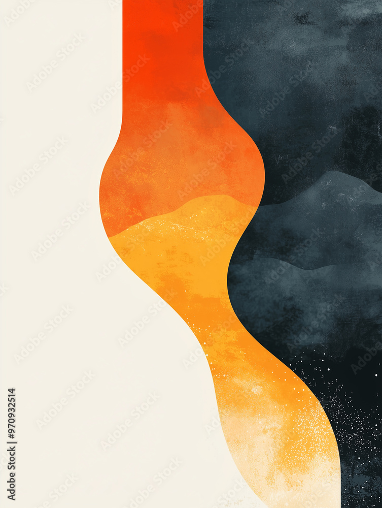 Abstract Flowing Curves with Bold Orange and Black Contrasts