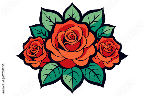 ose Bouquet Vector Illustration, Elegant Floral Design, Hand-Drawn Roses, Vector Art photo