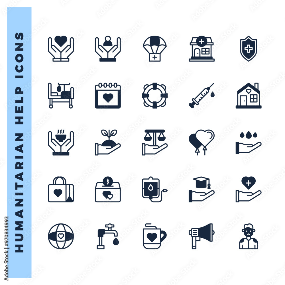 Fototapeta premium 25 Humanitarian Help Lineal Fill icons pack. vector illustration.