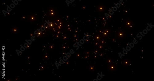 christmas, new year golden warm particles and sparkles with fluid movement on black background, holiday and event