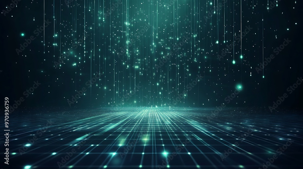 Abstract digital landscape with vibrant green tones and sparkling lights, perfect for technology or futuristic concepts. Abstract digital landscape with vibrant green tones and sparkling lights, perfect for technology or futuristic concepts.