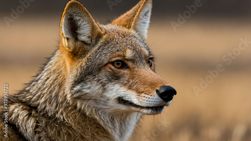 Coyote closeup showing alert ears and sharp features with plain background