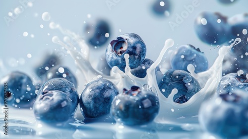 Fresh blueberry with milk splash in air