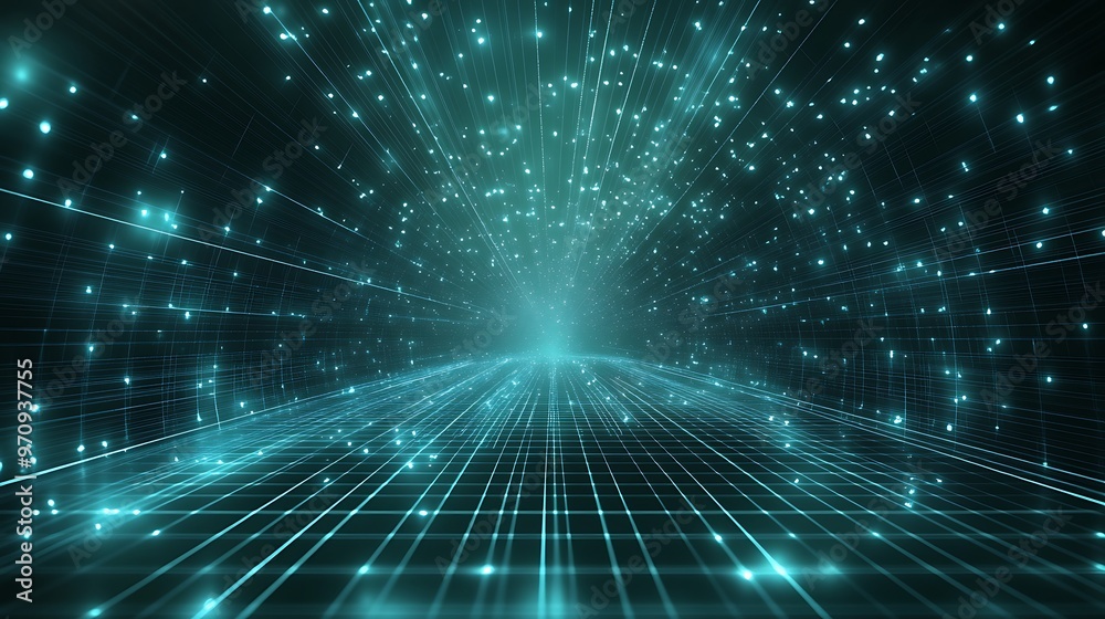 Dive into a futuristic digital landscape filled with glowing particles and vibrant light beams, creating a mesmerizing perspective. Dive into a futuristic digital landscape filled with glowing particles and vibrant light beams, creating a mesmerizing perspective.