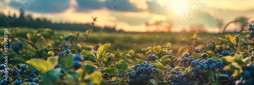 Blueberry plant with fruit in plantation farm