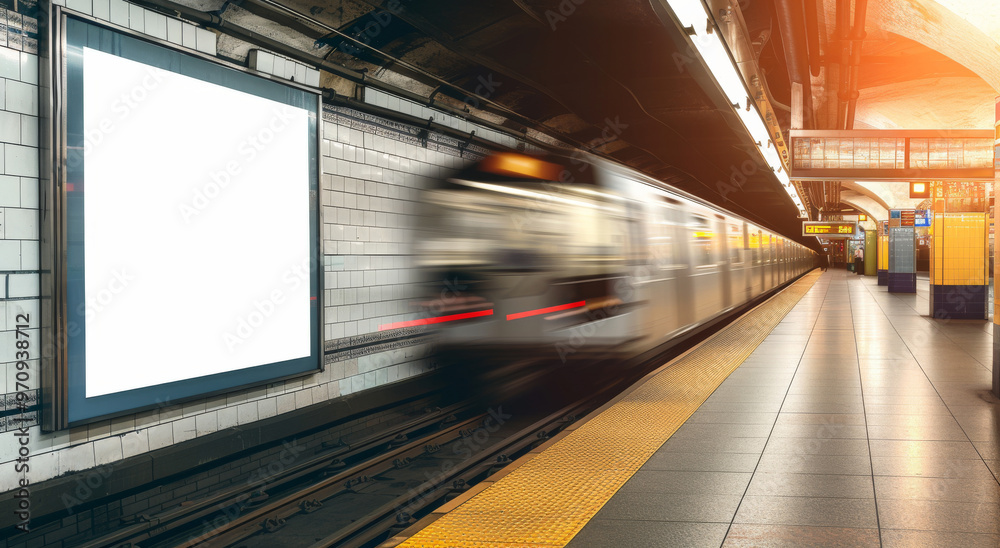 Fototapeta premium Mockup of Empty Sign for Advertising in Underground Station