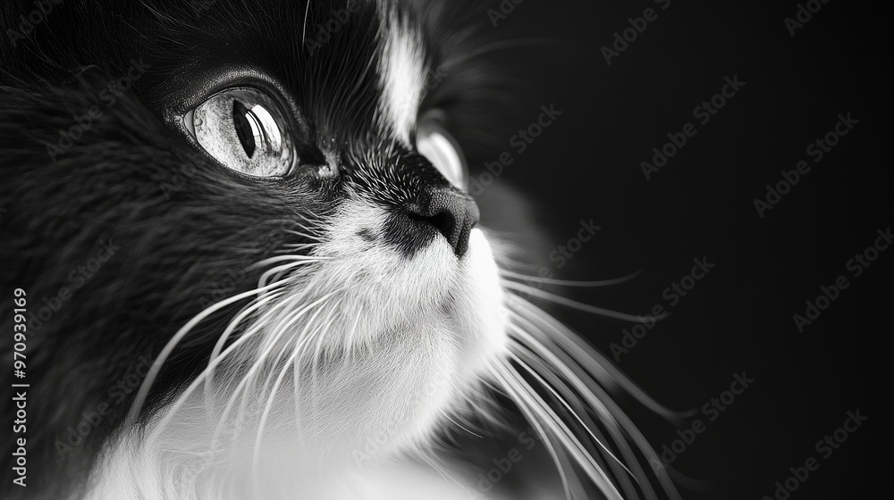 Tuxedo Persian Cat Close Up: Headshot Black and White Cat: Close Up Cat Face Tuxedo Persian Cat Close Up: Headshot Black and White Cat: Close Up Cat Face