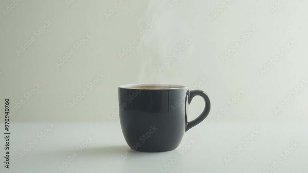 A hot cup of black coffee with steam rising from the mug, placed on a clean white background A hot cup of black coffee with steam rising from the mug, placed on a clean white background