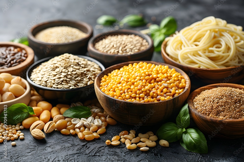 Assorted Grains and Pasta Arrangement for Culinary and Nutritional Design Assorted Grains and Pasta Arrangement for Culinary and Nutritional Design