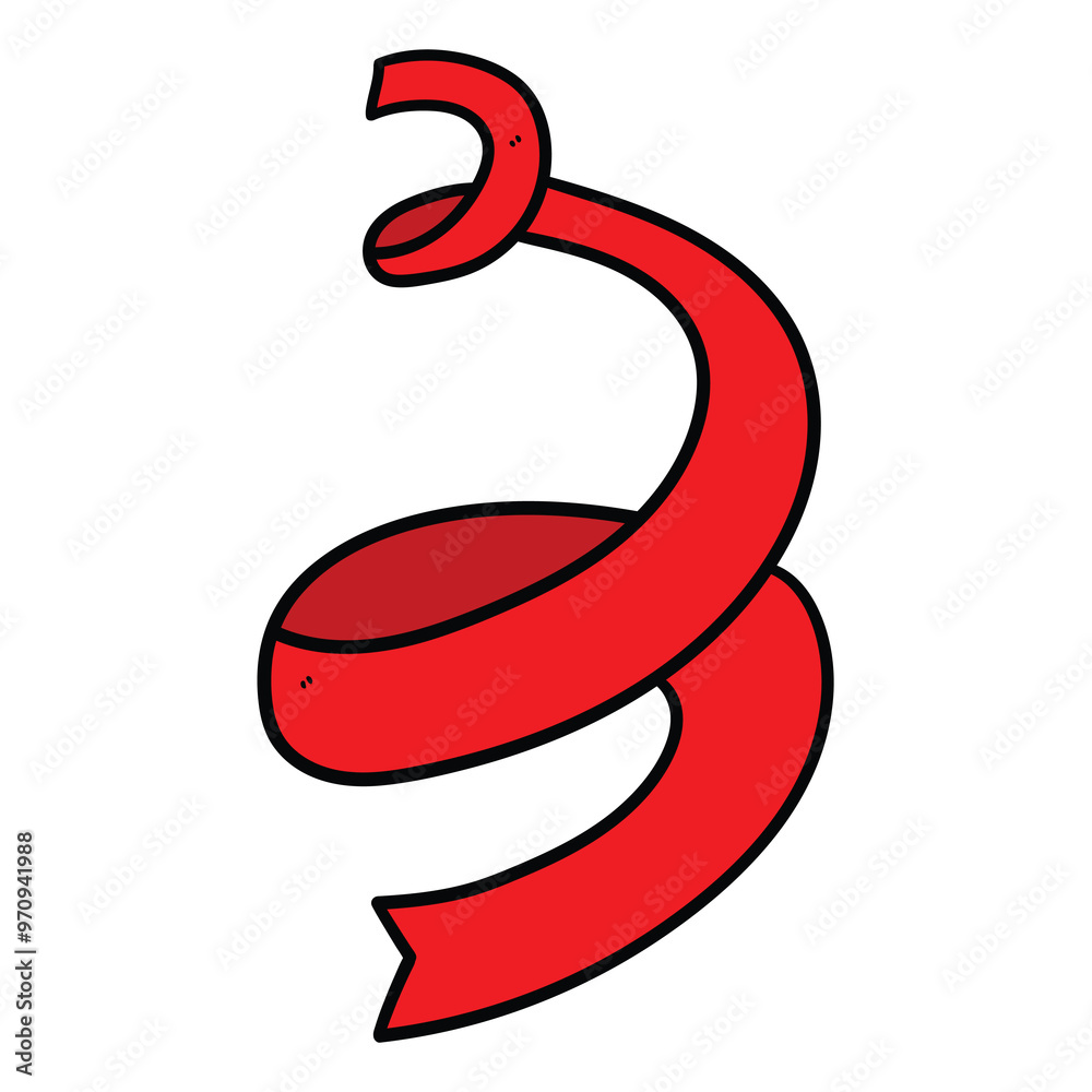 Hand drawn cartoon red ribbon on a white background. Concept gift, celebration, decoration.