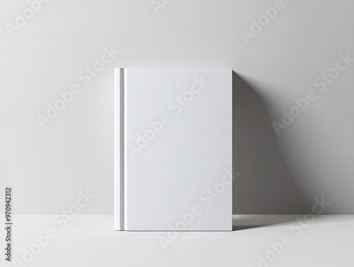Minimalist hardcover book mockup in neutral light, standing against a plain background, ideal for branding presentations, product design, and promotional layouts. Created with AI.