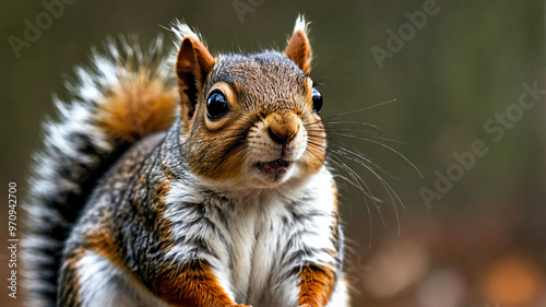 Squirrel closeup of tiny paws and curious eyes with plain background