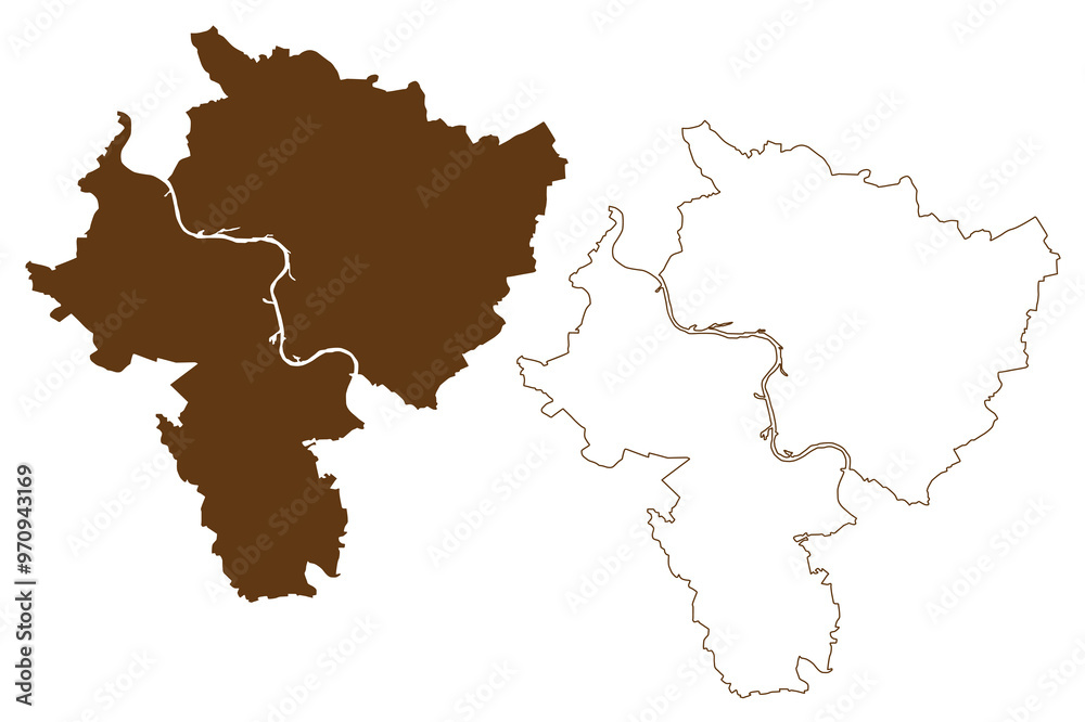 Obraz premium Wesel district (Federal Republic of Germany, State of North Rhine-Westphalia, NRW, Dusseldorf region) map vector illustration, scribble sketch Wesel map