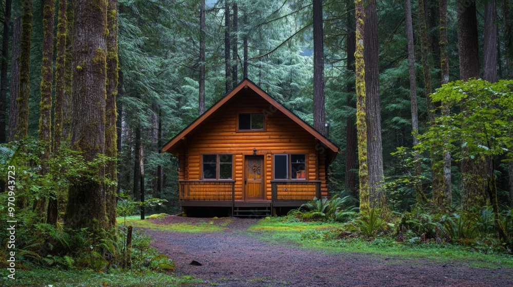 A Rustic Cabin Nestled in a Verdant Forest A Rustic Cabin Nestled in a Verdant Forest