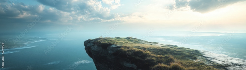 Breathtaking cliff view overlooking a serene ocean under a cloudy sky, perfect for nature and landscape photography. Breathtaking cliff view overlooking a serene ocean under a cloudy sky, perfect for nature and landscape photography.