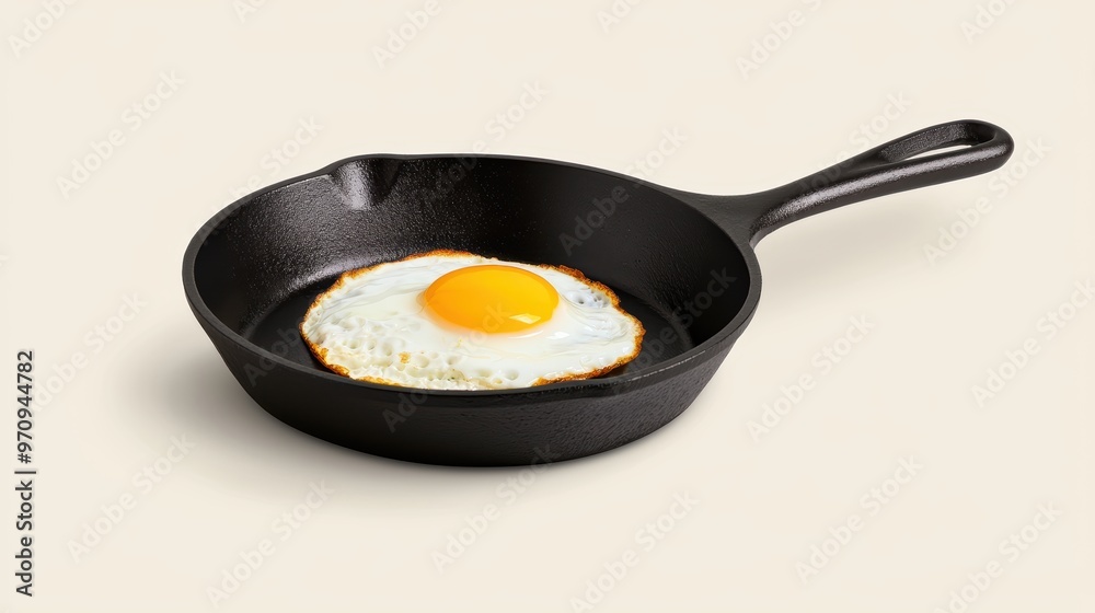 A black pan with an egg in it A black pan with an egg in it