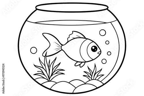  A goldfish swims gracefully in a fish bowl decorate vector illustration  white background 