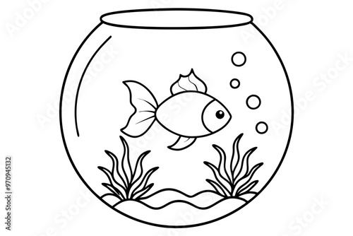  A goldfish swims gracefully in a fish bowl decorate vector illustration  white background 