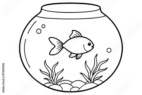  A goldfish swims gracefully in a fish bowl decorate vector illustration  white background 