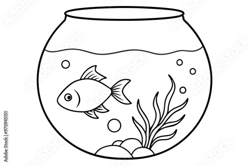  A goldfish swims gracefully in a fish bowl decorate vector illustration  white background 