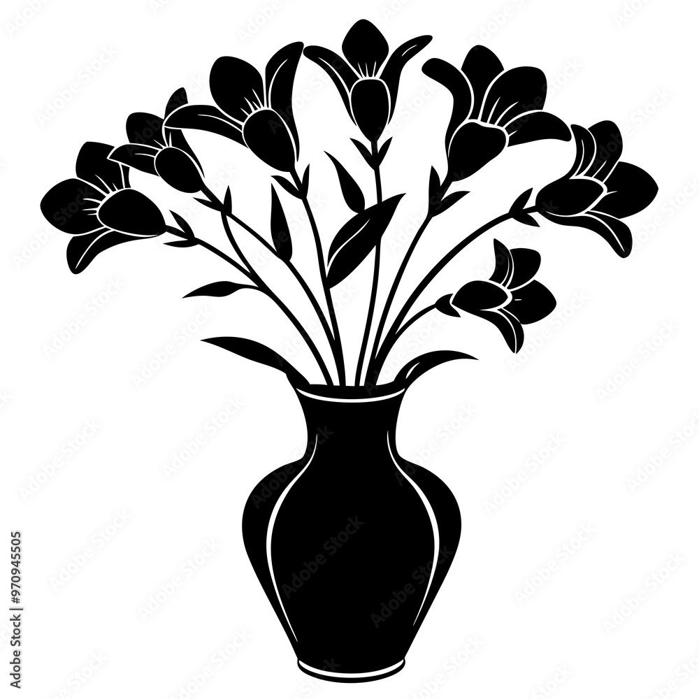 freesia flowers in glass modern vase on white background freesia flowers in glass modern vase on white background