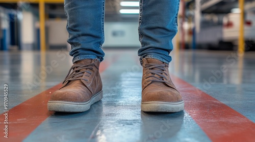 Stand here foot sign or symbol on the floor photo