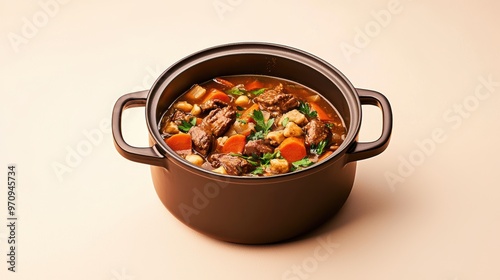 A large pot of stew with meat and vegetables photo