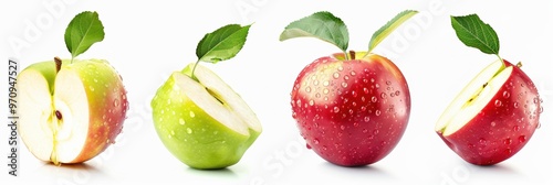 Apple fruit and cut over white background