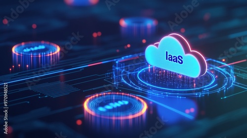 Digital cloud illustration featuring IaaS, symbolizing Infrastructure as a Service in modern technology and networking.