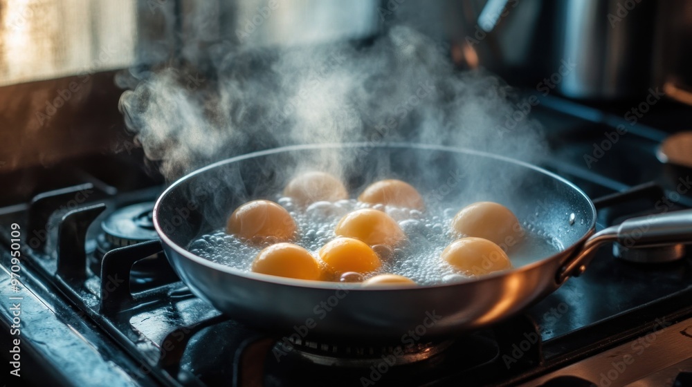Boiling Eggs in a Kitchen Boiling Eggs in a Kitchen