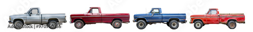 Pack of Pickup vintage truck alone Set against transparent backdrop